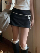 Voguable Bow Ribbon Stitching Mini Skirts Coquette Outfits Low Waist Elastic Short Skirts Y2K Aesthetic Fairycore Korean New voguable