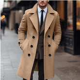 Autumn Winter Men's Woolen Coats Business Casual Fashion Double Breasted Long Woolen Trench Male England Style Wool Blends Coat voguable