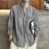 Voguable Spring Summer New Solid Color Fashion Round Neck Shirt Man High Street Three Quarter Button Cardigan Fiberflax Breathable Tops voguable