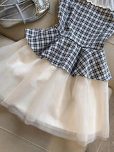 Voguable Women Summer Casual, Versatile and Elegant Lace Plaid Dress Cute Round Neck Fashionable Tutu Skirt Women's Slim Waist Skirt voguable