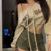 Deeptown Coquette Japanese Y2k Off Shoulder Sweatshirts Women Kpop Vintage Graphic Hoodies Korean Long Sleeve Beige Crop Outfits voguable