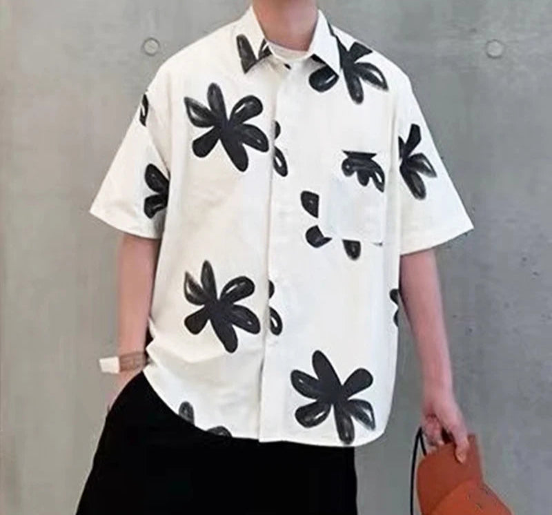 Men Shirt Floral Printing Lapel Short Sleeve Loose Men Clothing Summer Streetwear KoreanFashion Male Casual Shirts 2025 voguable