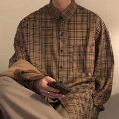 Men's Leisure High Street Check Shirts Japanese Cardigan Fashion Retro Long Sleeve Casual High Quality Tops Spring 2025 New voguable