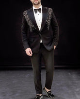 Voguable Beaded Men Suits for Wedding Prom Party 2 Pieces Slim Fit Groom Tuxedo Male Peak Lapel Fashion Suit Jacket with Pants voguable