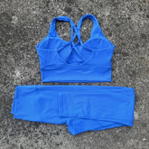 Voguable Solid Color Tight Women Cross Back High Impact Shoulder Strap Fitness Bra Top High Waist Yoga Legging 2pc Gym Yoga Set Sportwear voguable