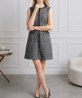 Voguable New French retro houndstooth leather trimmed dress for spring/summer , plus plus plus plus size tweed vest and A-line skirt voguable