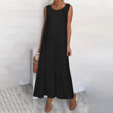 Voguable New Dresses Woman Fashion Summer Solid-color Cotton-linen Sleeveless Plus Size Women's Loose-fitting Long Dress Skirt voguable