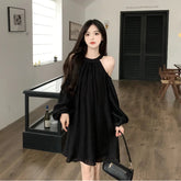 Voguable Korean Off Shoulder Dress Women Summer Sexy Loose Halter Neck Fairy Dress Y2K Fashion Apricot Party Lantern Sleeves Vestidos voguable