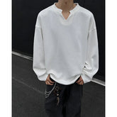 Long Sleeved T-shirt Men Fashion White Casual V-neck T Shirt Men Streetwear Korean Loose Pleated T Shirt Mens Top Plus Size 5XL voguable