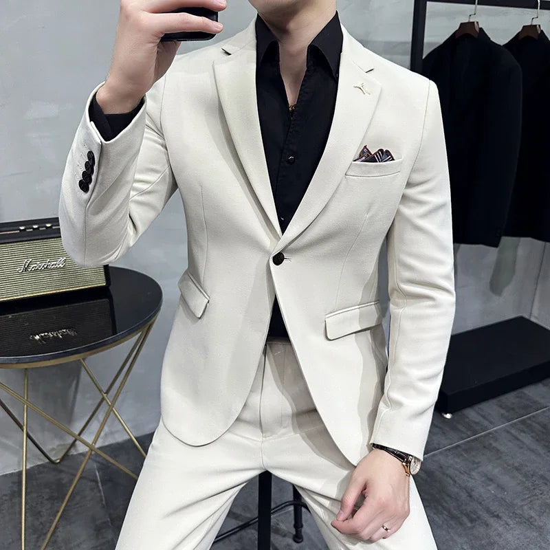 Voguable Men's Suit Jacket Vest Pants Fashion Boutique Plaid Casual Business Male Groom Wedding Tuxedo Dress 3 Pieces Set Blazers Coat voguable