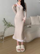 Fur Trim Knitted Slim Casual Long Dress mysite
