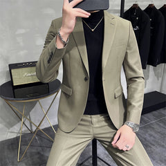 Voguable Men formal suit two-piece suit (jacket+pants)solid color fashion business office dress wedding party high-quality suit two-piece voguable