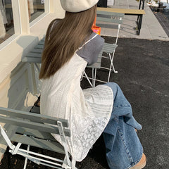 Voguable 2024 Spring New Korean Hollow Loose Casual Asymmetric Lace Sling Dress Women + Solid Color Long-sleeved T-shirt Two-piece Suit voguable