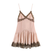 Voguable Elegant High Waist Lace Patchwork V-Neck Strapless Slimming Short Dress Women's Summer Casual Fashion European Style Dress voguable