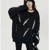 Winter New Mens Clothing Hole Design Round Neck Fashion Knitted Sweater Men and Women Loose All-match Casual Sweater Pullover voguable