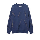 Winter New Mens Clothing Hole Design Round Neck Fashion Knitted Sweater Men and Women Loose All-match Casual Sweater Pullover voguable