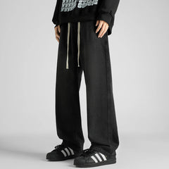 Streetwear Men's Clothing Jeans Loose Straight Casual Fashion Baggy Denim Trousers Solid Color New Korean Drawstring Men Pants voguable