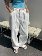 Voguable Korean Ins Retro Versatile High Waist Women's Straight Leg Jeans Summer New Fashion Loose Drawstring Design Women Wide Leg Jeans voguable