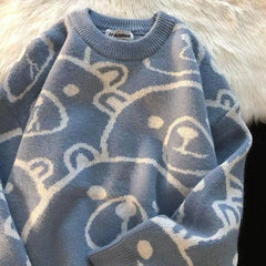 Voguable Winter Thickened Warm Sweater Cartoon Bear Head Graphic Jumper Pullover Preppy Couples Hip Hop Streetwear Y2K Tops Casual voguable