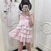 Voguable Japanese Kawaii Strawberry Print Halter Vest Dress Summer New Harajuku Lolita Design Tank Top Women Slim-fit Sweet Cute Clothing voguable