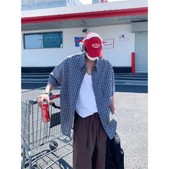Summer Short Sleeved Shirt Men Retro Plaid Shirt Men Streetwear Korean Loose Casual Shirt Mens Fashion Shirts Large Size 4XL voguable