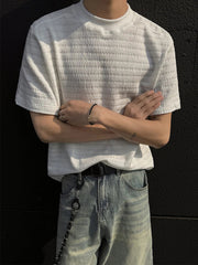 Fashion Textured Knitted T Shirts Mens Spring Summer Casual Solid Color Short Sleeve Slim Men T-shirt Trendy Crew Neck Tee Tops voguable