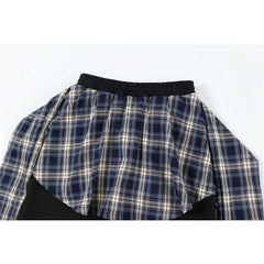 American Trend Plaid Patchwork Skirt Hem Sweatpants Autumn Women Elastic High Waist Fashion Loose Wide Leg Floor Length Trouser voguable