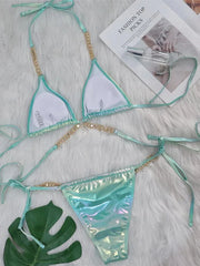 Voguable Sexy Pink Brozing Bikini Set 2024 Women Luxury Rhinestone Criss Cross Bandage Micro Swimsuit Bathing Suit Diamond Thong Swimwear voguable