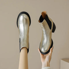 Women Ankle Boots Autumn Winter Office Lady Shoes Woman Genuine Leather Round Toe Thick High Heels New Back Elastic Band Basic voguable