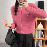 Ribbon Button Up Knit Cardigan Sweater for Women Long Sleeve Button Front Sweater Jacket Teen-girl Y2K Cute Outfit voguable