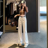 Voguable Women's Narrow Version of Straight Jeans for Autumn and Winter Small Fragrance Wide-leg Pants for High Waist Loose Floors voguable