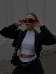 Taruxy Green New Blazers For Women Cropped Coats Jacket Summer Casual Outfits 2022 Fashion Chic Jacket Women's Blazer Suits voguable