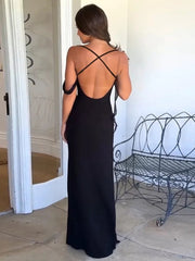 Spaghetti Strap Backless Sexy Maxi Dress Women Gown Summer Fashion Off-shoulder Draped Bodycon Club Party Long Dress voguable
