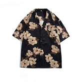 Loose Shirts Men Turn-down Collar Printing European Style Pockets Slouchy Temperament Holiday Hipster Short Sleeve Summer Chic voguable