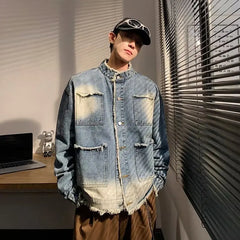 American Short Cowboy Jackets Outwear High Street Raw Edge Design Denim Jacket Man Woman Hip Hop Retro Wash Cargo Coats y2k voguable