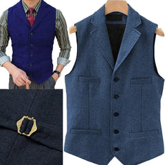Tweed Herringbone Mens Suit Vest Slim Fit Notch Lapel With 4 Pockets Groomsmen Wedding Waistcoat For Wedding voguable