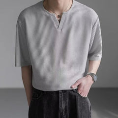 New Men Waffle Short Sleeve Fashion V-neck Loose Solid color T-shirt Cool Lightweight Casual Fitness Trends T Shirts 3 Colors voguable
