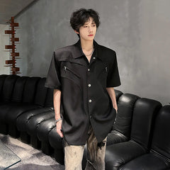 Patchwork shirt men Zip Trim Stage Performance Shirt Trendy Casual Fashion Slim Fit Party Club Wear Stagewear Costume Apparel voguable