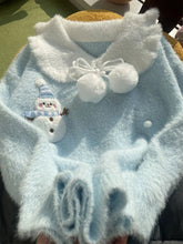 Sweet Faux Mink Cashmere Sweaters Women Kawaii Snowmen Long Sleeve Knitted Pullover Casual Cute Preppy Style Chic Loose Jumpers voguable