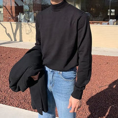 Solid-color Half Turtleneck Bottoming Sweater Men Long Sleeve Korean Fashion Autumn and Winter Casual All-match Pullover Men voguable