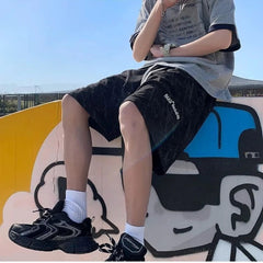 Summer Beach Casual Shorts Men Embroidered Geometric Prints Unisex Baggy Shorts Sweatpants Women Elastic Waist Couple's Shorts voguable