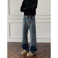 Mens Straight Leg Jeans Business Casual Vintage Blue Denim Pants for Middle Aged Man Classic Fit man trousers voguable