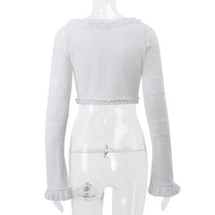 Voguable Fashion Y2K Ruffle Tiered Mini Skirts Co-ord Sets Elegant Outfits Tie Front Tops and Skirt 2 Piece Matching Sets voguable