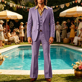 Retro Men's Linen 3 Piece Notch Lapel 2 buttons Jacket Flared Trouser Breathable Elastic for Casual Beach Wedding Groom Tuxedo voguable
