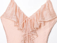 Ruffle Solid Color Pink Beige Long Dress Fashion V-neck Slim Vacation Beach Women Dress Vestidos 2025 New Summer Woman Clothing voguable