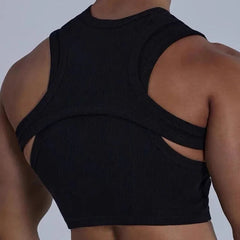 Voguable Pure Cotton Tank Tops Men's Motion Tight Elastic Force Bottoming Shirt Round Neck Hollow Out Fashion Undershirt voguable