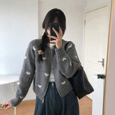 Harajuku Love Jacquard Sweaters Coats Elastic Korean Women Autumn Winter New Loose Knitted Panelled Zipper Cardigans Tops voguable