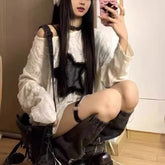 Spring Autumn T-Shirt Women Fashion Star Print Y2k Aesthetic Loose Tees Kpop Fairycore Ripped Tshirt Harajuku Gothic Streetwear voguable