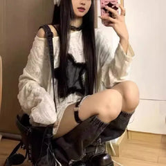 Spring Autumn T-Shirt Women Fashion Star Print Y2k Aesthetic Loose Tees Kpop Fairycore Ripped Tshirt Harajuku Gothic Streetwear voguable