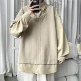 Voguable plus Size Men's O-Neck Pullover Sweatshirt M-5XL Fake Two-Piece Casual Streetwear Autumn Spring Clothing for Male voguable